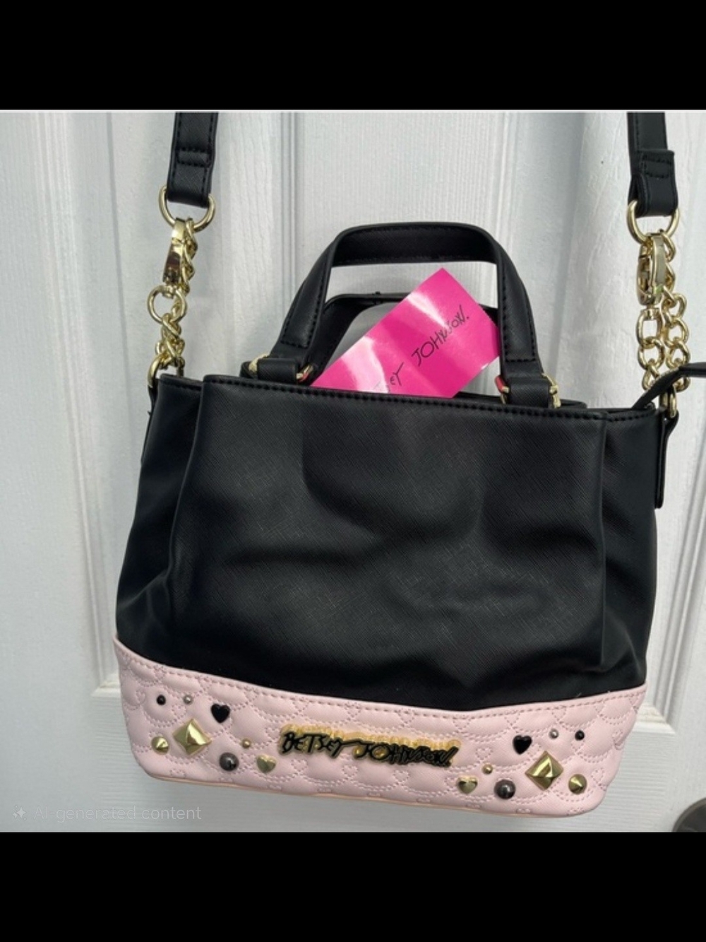Betsey Johnson Black and Pink Studded Bag - Picture 11 of 12